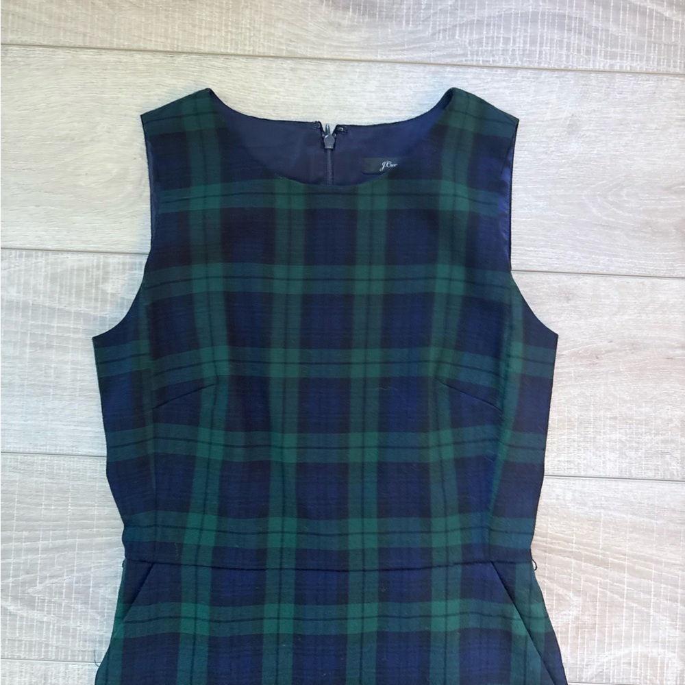 J. Crew Navy and Green Plaid Wool Blend Midi Dress - Picture 3 of 10